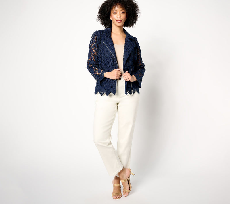 GRAVER Susan Graver Lace Puff Shoulder Moto Jacket — View 6