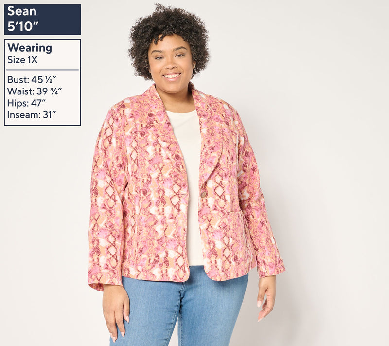 Susan Graver PURE  Printed Gauze Relaxed Shawl Collar Jacket — View 4