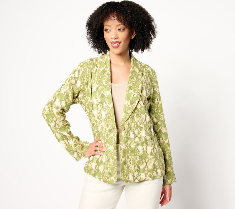 Susan Graver PURE  Printed Gauze Relaxed Shawl Collar Jacket — Main view