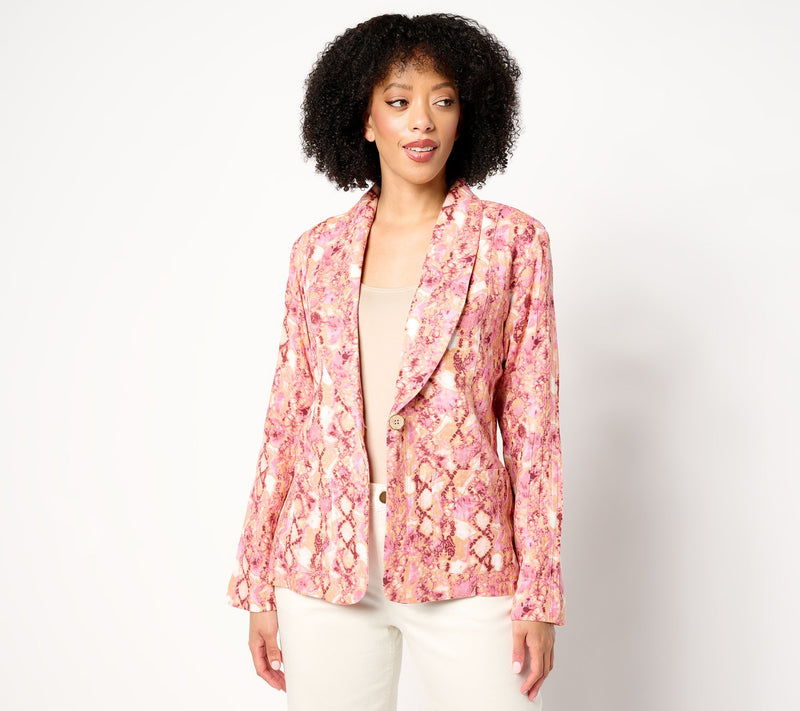 Susan Graver PURE  Printed Gauze Relaxed Shawl Collar Jacket — View 12