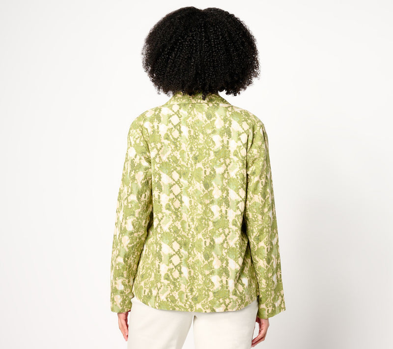 Susan Graver PURE  Printed Gauze Relaxed Shawl Collar Jacket — View 6