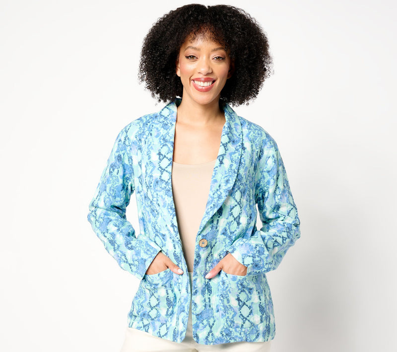 Susan Graver PURE  Printed Gauze Relaxed Shawl Collar Jacket — View 13