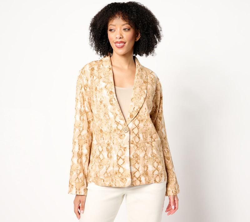 Susan Graver PURE  Printed Gauze Relaxed Shawl Collar Jacket — View 14