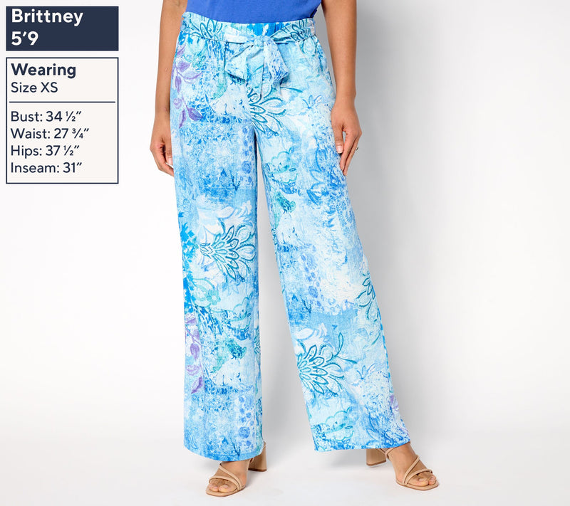 Susan Graver Regular Printed Dove Twill Wide-Leg Pants With Tie — View 11