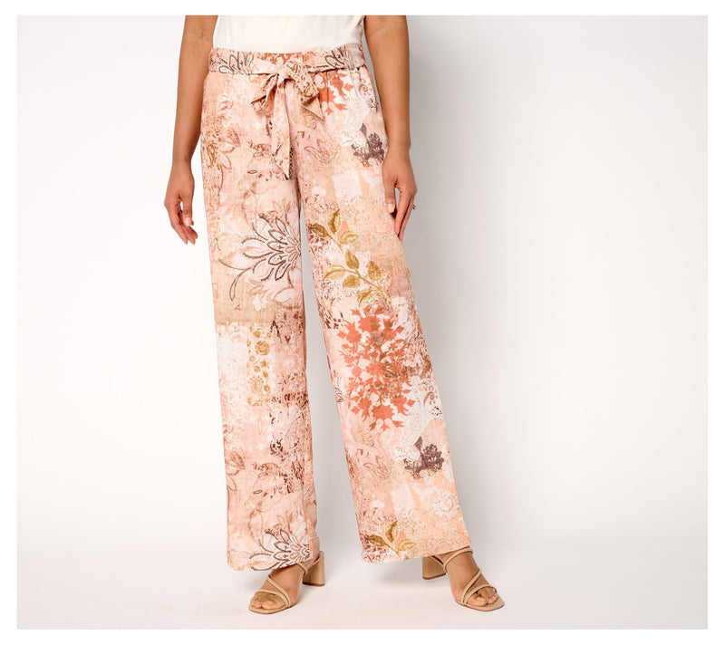 Susan Graver Regular Printed Dove Twill Wide-Leg Pants With Tie — View 5