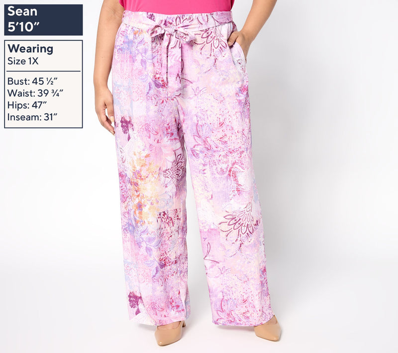 Susan Graver Regular Printed Dove Twill Wide-Leg Pants With Tie — View 10