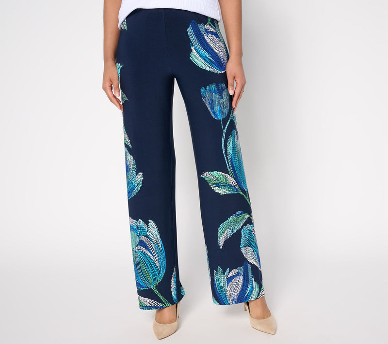 Susan Graver Regular Printed Liquid Knit Wide Leg Pants — Main view