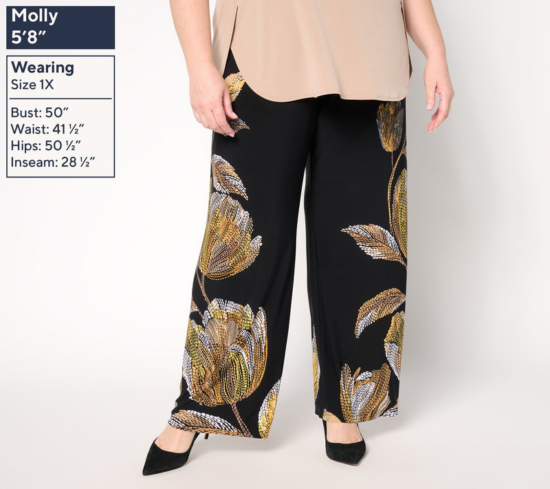 Susan Graver Regular Printed Liquid Knit Wide Leg Pants — View 2