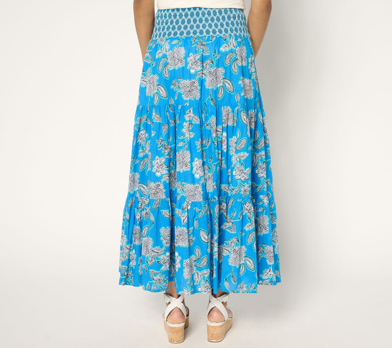 Susan Graver PURE Regular Printed Cotton Smocked Waist Maxi Skirt — View 12
