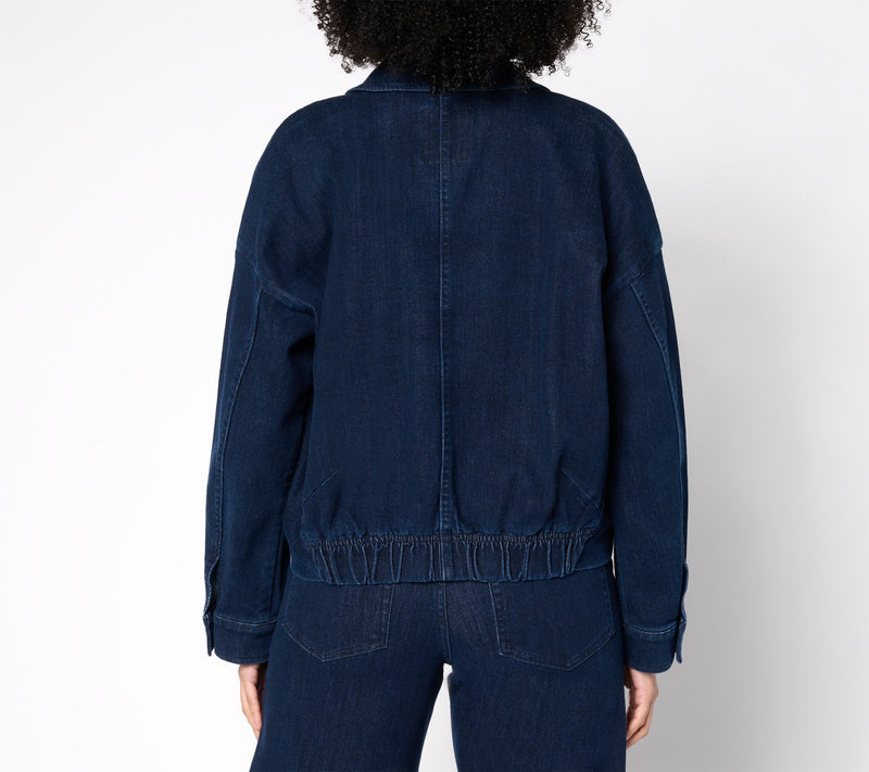 Carla Rockmore Collection Pleated Bubble Hem Denim Jacket- Indigo — View 3
