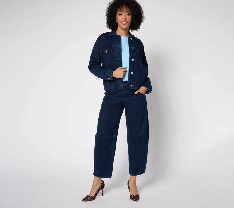 Carla Rockmore Collection Pleated Bubble Hem Denim Jacket- Ecru — View 5