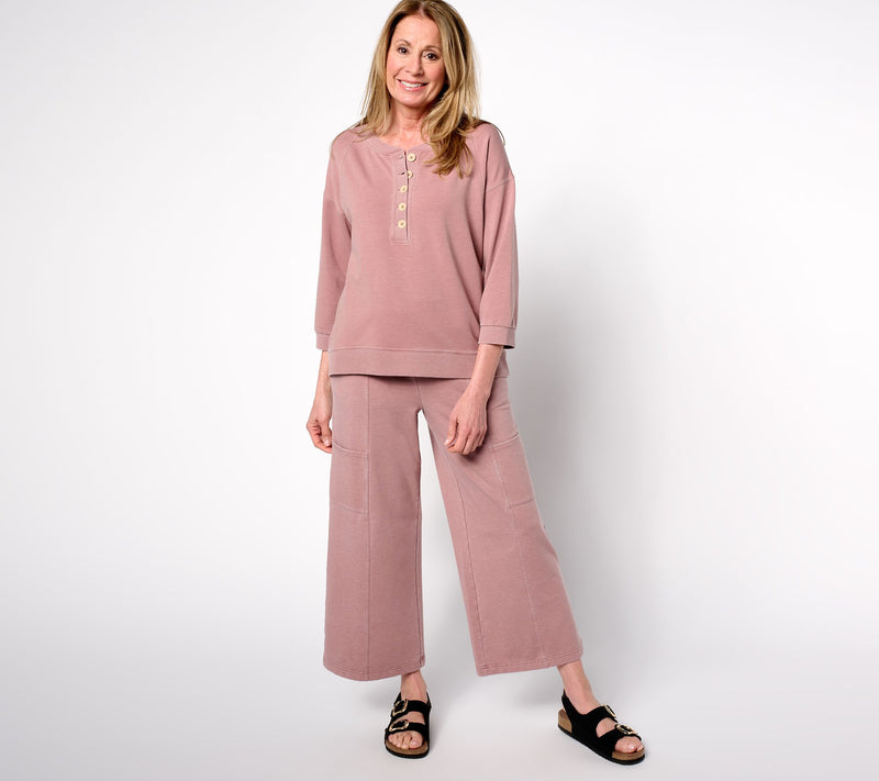 AnyBody Petite Beach Wash French Terry Wide Leg Pants — View 9