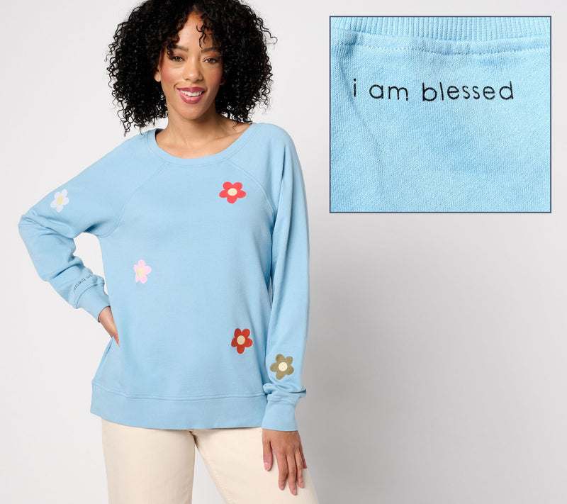 Peace Love World Embroidered French Terry Sweatshirt — View 7