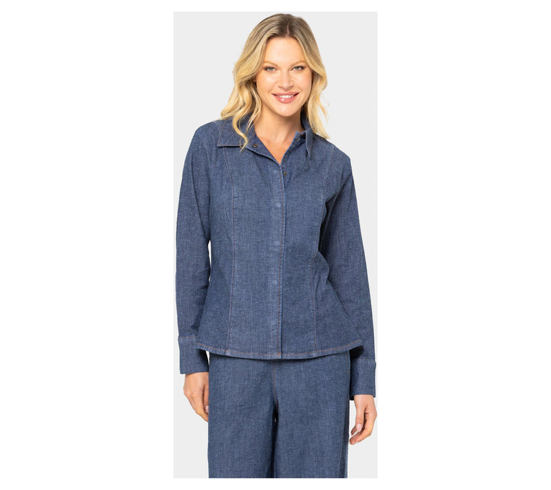 Peace Love World Denim Button-Front Shirt with Seam Details — View 6
