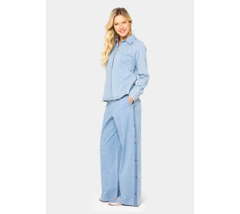 Peace Love World Petite Snap Side Full Length Denim Pant — View 8