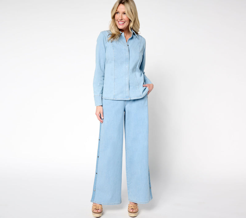 Peace Love World Petite Snap Side Full Length Denim Pant — View 5