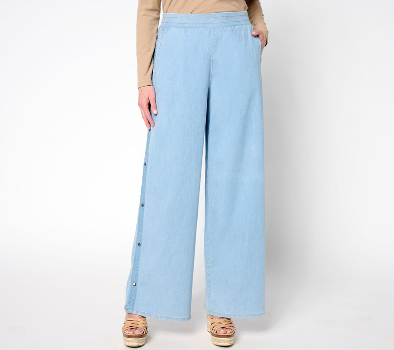 Peace Love World Petite Snap Side Full Length Denim Pant — View 11