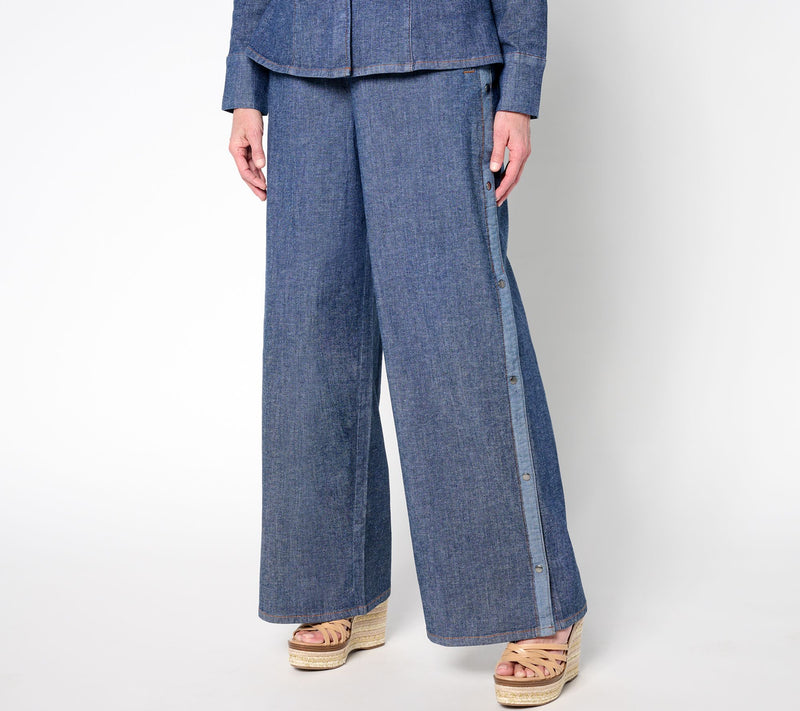 Peace Love World Petite Snap Side Full Length Denim Pant — View 12