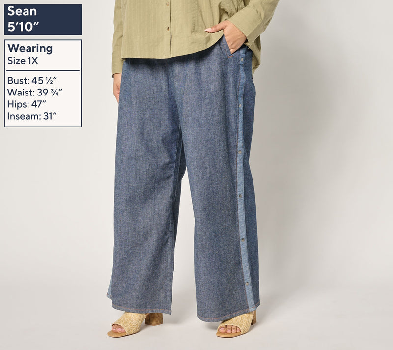 Peace Love World Petite Snap Side Full Length Denim Pant — View 2