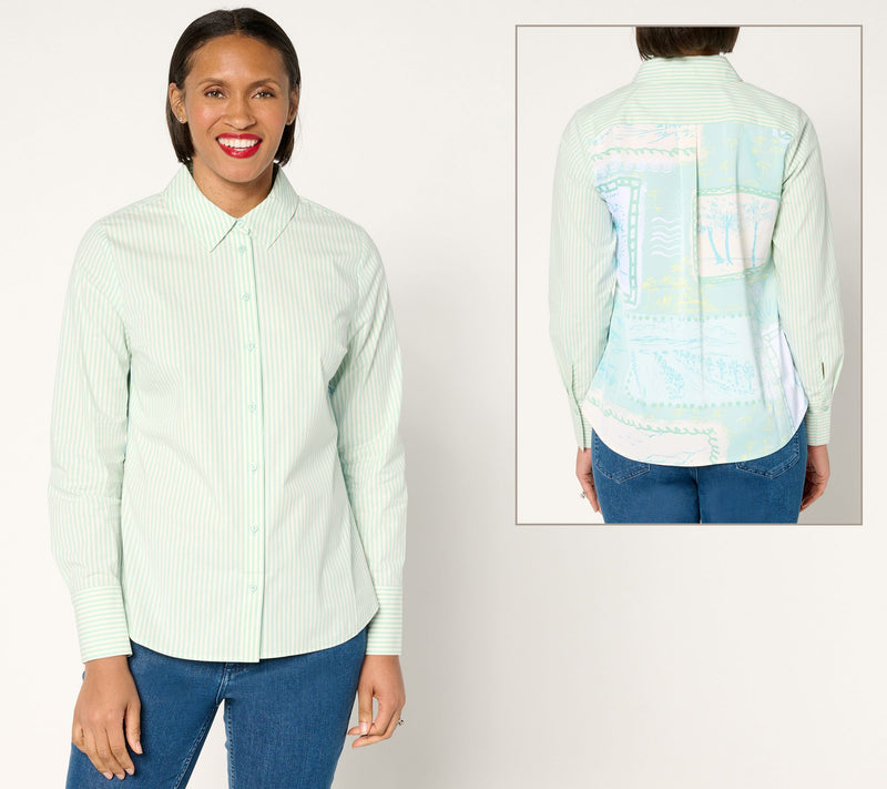 BEAUTIFUL by Lawrence Zarian Button Front Shirt with Printed Back — Main view