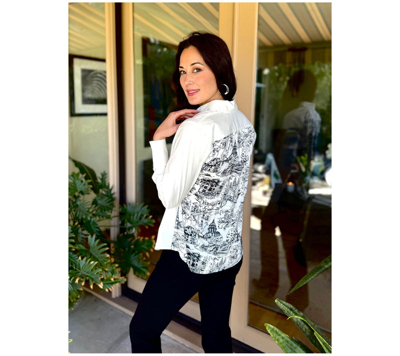 BEAUTIFUL by Lawrence Zarian Button Front Shirt with Printed Back — View 8