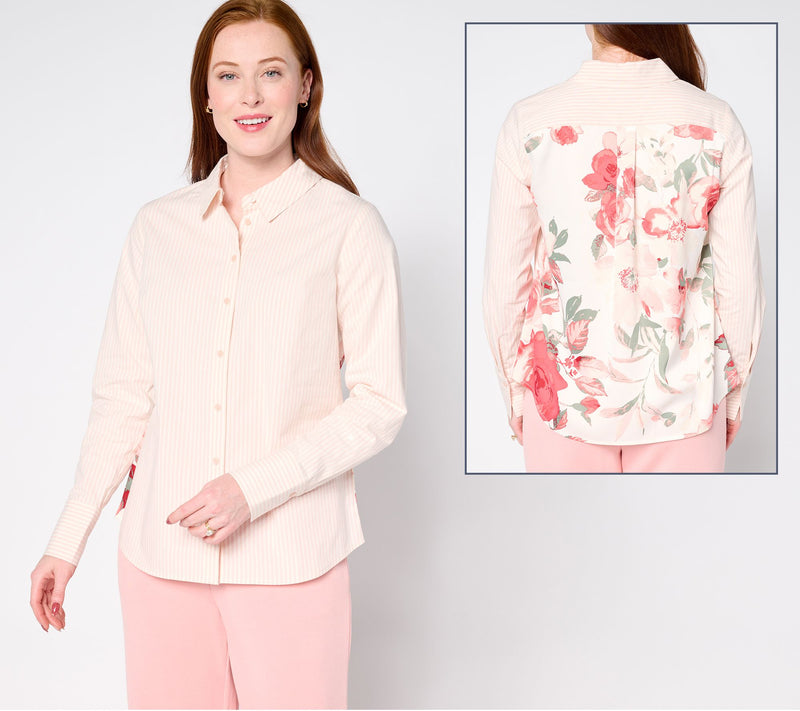 BEAUTIFUL by Lawrence Zarian Button Front Shirt with Printed Back — View 16