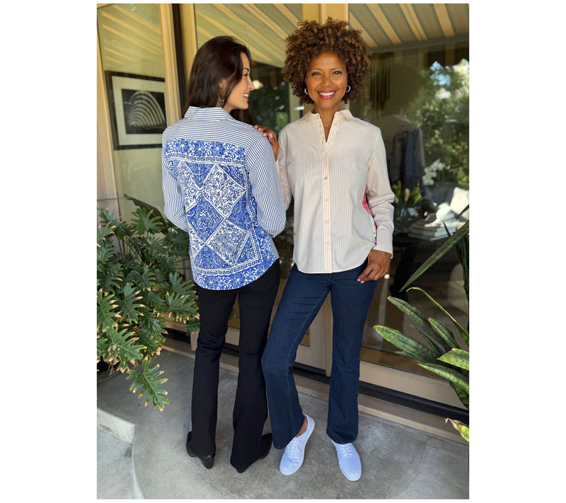 BEAUTIFUL by Lawrence Zarian Button Front Shirt with Printed Back — View 9