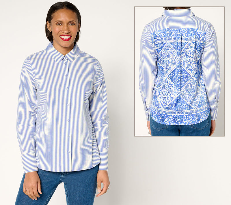 BEAUTIFUL by Lawrence Zarian Button Front Shirt with Printed Back — View 18