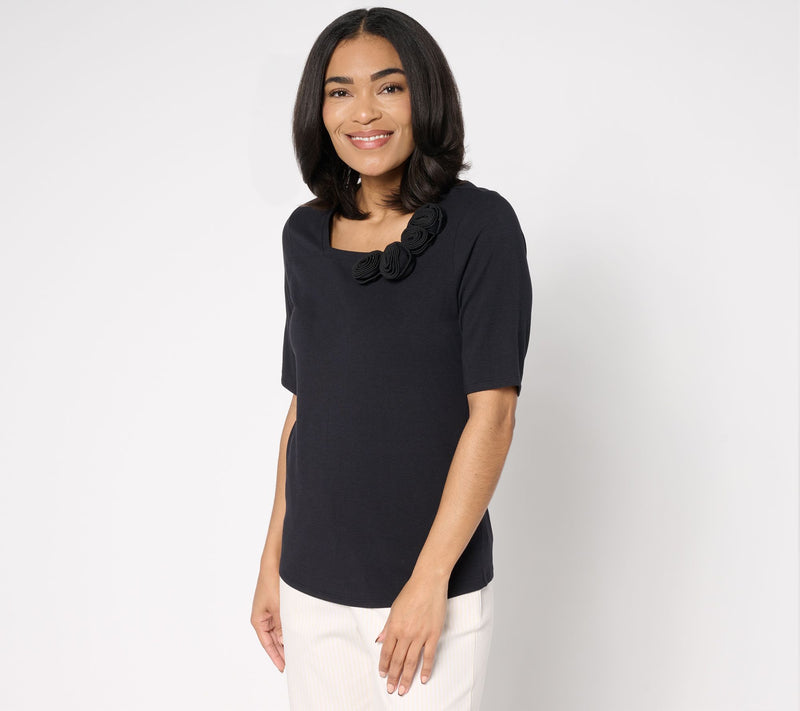 BEAUTIFUL by Lawrence Zarian Rosette Detail Elbow Sleeve Top — View 9