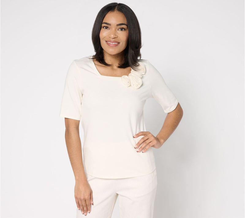 BEAUTIFUL by Lawrence Zarian Rosette Detail Elbow Sleeve Top — View 5