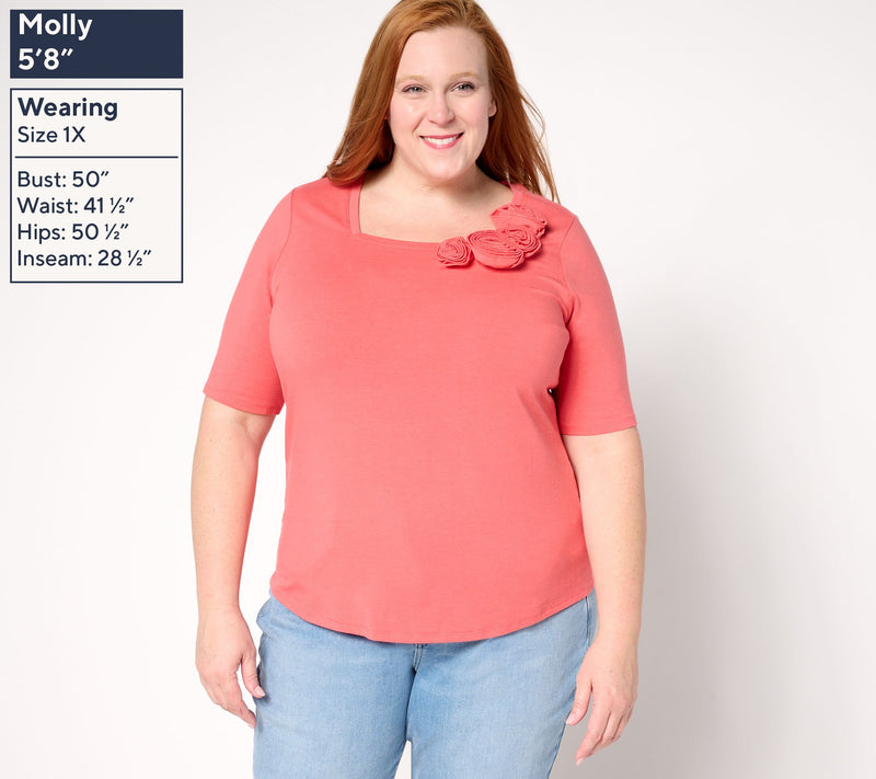 BEAUTIFUL by Lawrence Zarian Rosette Detail Elbow Sleeve Top — View 10