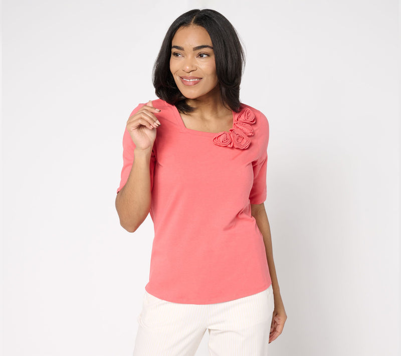 BEAUTIFUL by Lawrence Zarian Rosette Detail Elbow Sleeve Top — View 7