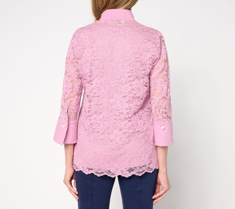BEAUTIFUL by Lawrence Zarian 3/4 Sleeve Lace Blouse with Tank — View 7