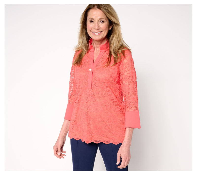 BEAUTIFUL by Lawrence Zarian 3/4 Sleeve Lace Blouse with Tank — View 14
