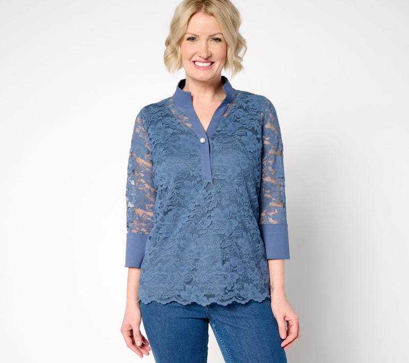 BEAUTIFUL by Lawrence Zarian 3/4 Sleeve Lace Blouse with Tank — View 3