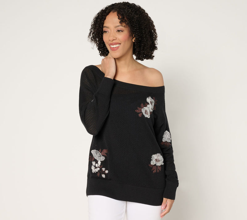 BEAUTIFUL by Lawrence Zarian Floral Off-Shoulder Pullover — View 7