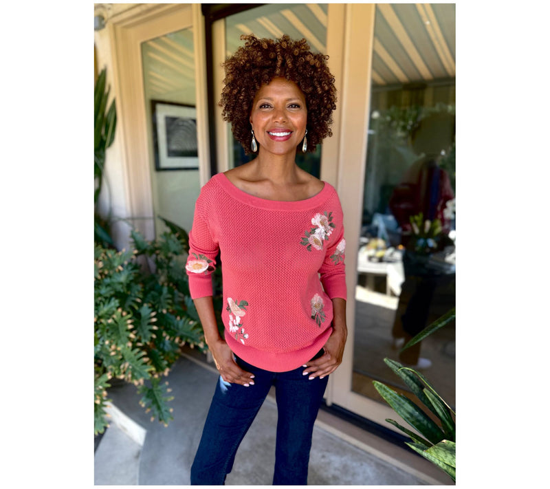 BEAUTIFUL by Lawrence Zarian Floral Off-Shoulder Pullover — View 13