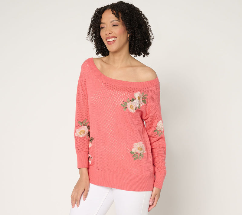 BEAUTIFUL by Lawrence Zarian Floral Off-Shoulder Pullover — Main view