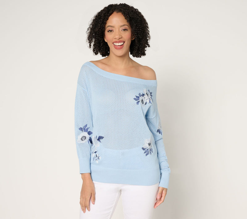 BEAUTIFUL by Lawrence Zarian Floral Off-Shoulder Pullover — View 5