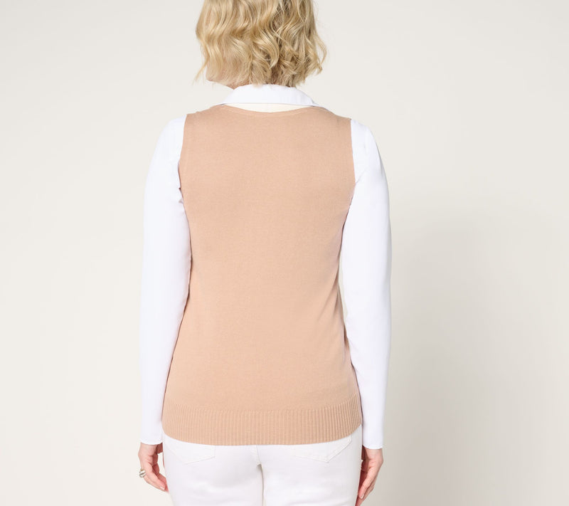 BEAUTIFUL by Lawrence Zarian Sweater Vest with Contrast Trim — View 4