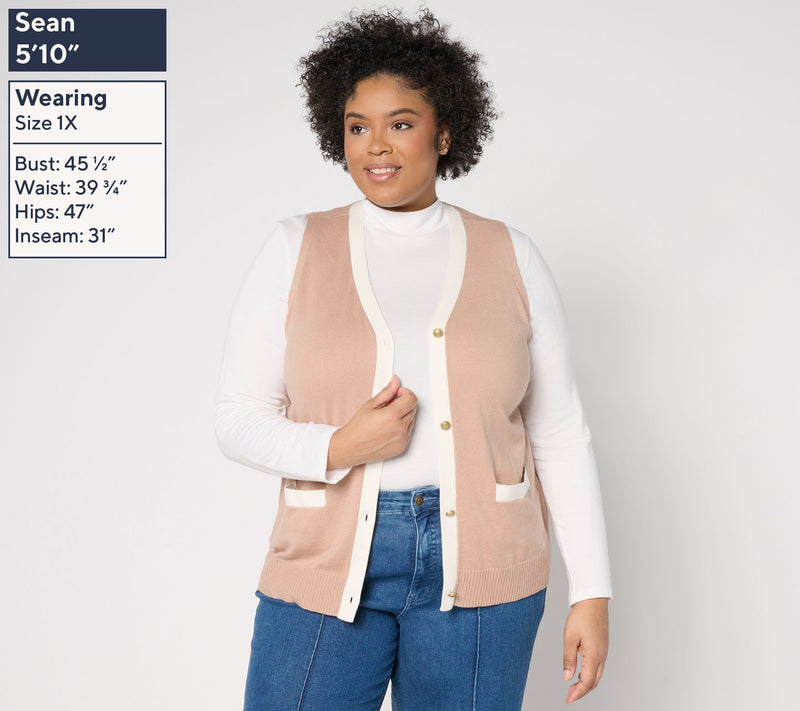BEAUTIFUL by Lawrence Zarian Sweater Vest with Contrast Trim — View 2