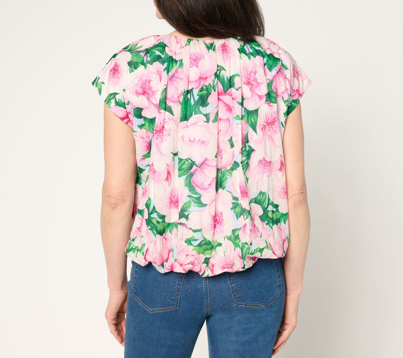 Carla Rockmore Collection 100% Cotton Cap-Sleeve Bubble Blouse — View 10