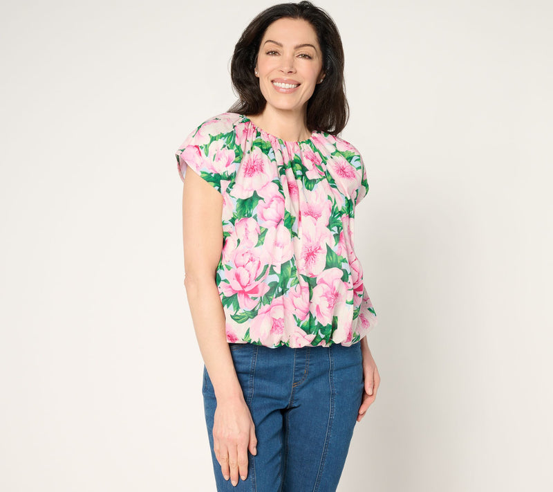 Carla Rockmore Collection 100% Cotton Cap-Sleeve Bubble Blouse — View 5