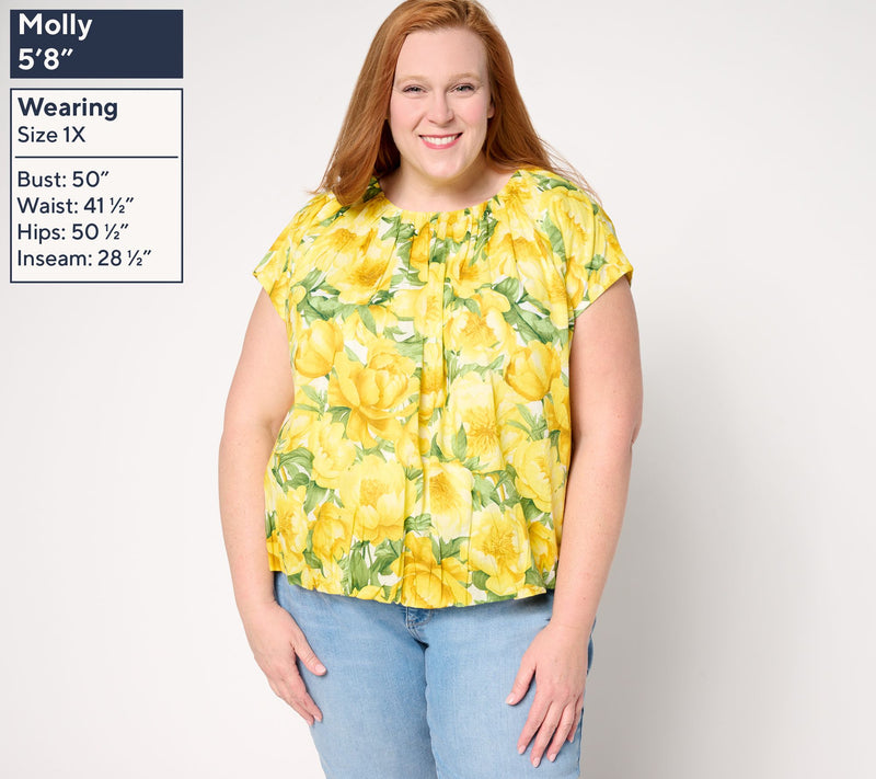 Carla Rockmore Collection 100% Cotton Cap-Sleeve Bubble Blouse — View 8