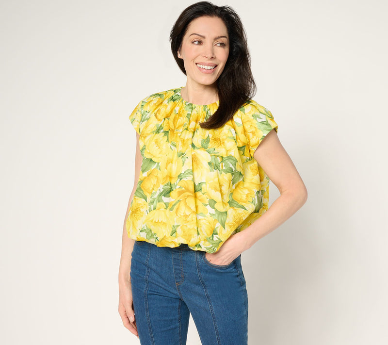 Carla Rockmore Collection 100% Cotton Cap-Sleeve Bubble Blouse — View 7