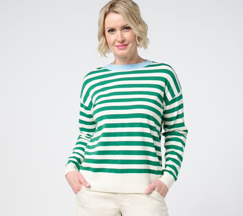 Carla Rockmore Collection Contrast Trim Striped Sweater — View 10