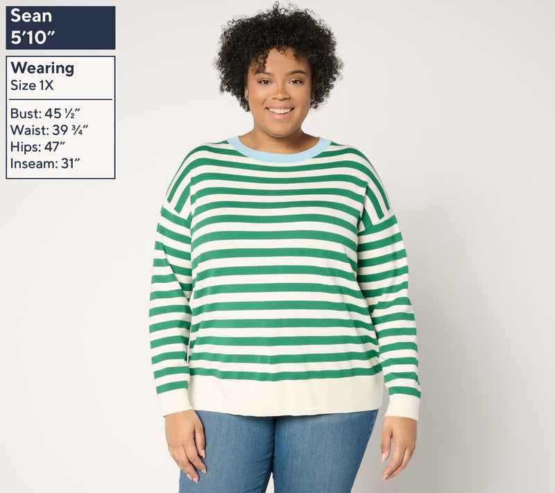 Carla Rockmore Collection Contrast Trim Striped Sweater — View 2