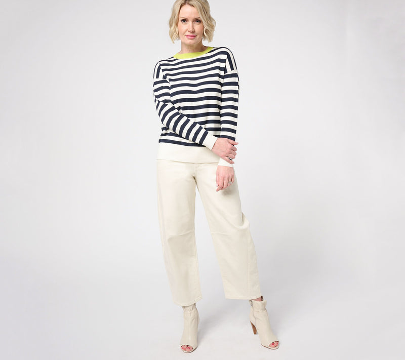 Carla Rockmore Collection Contrast Trim Striped Sweater — View 5