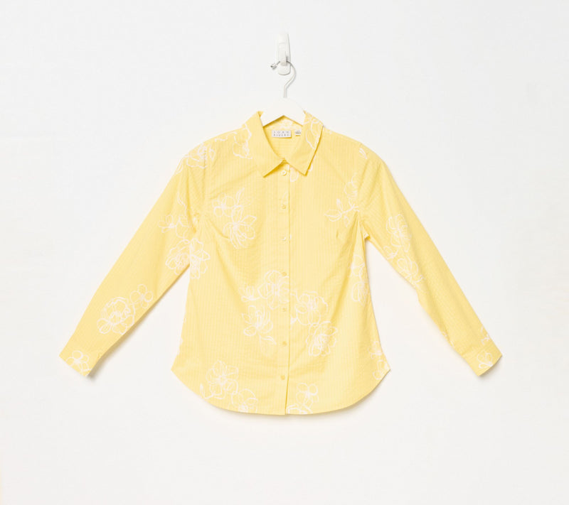 Joan Rivers Stretch Cotton Seersucker Printed Floral Shirt — Main view