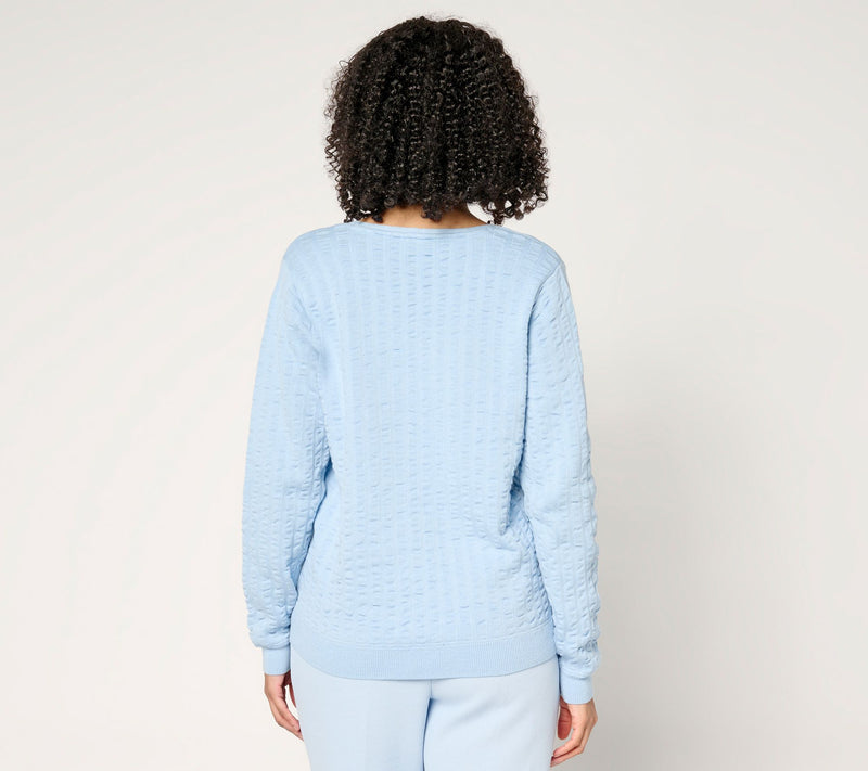 Joan Rivers Cotton Seersucker V-Neck Sweater — View 4